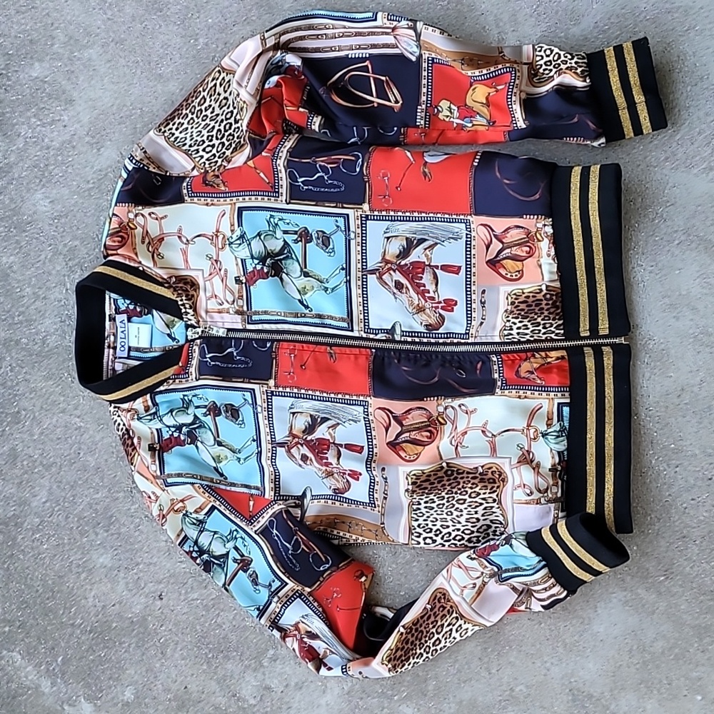 Oo LaLa Silky Horse Print Bomber Jacket